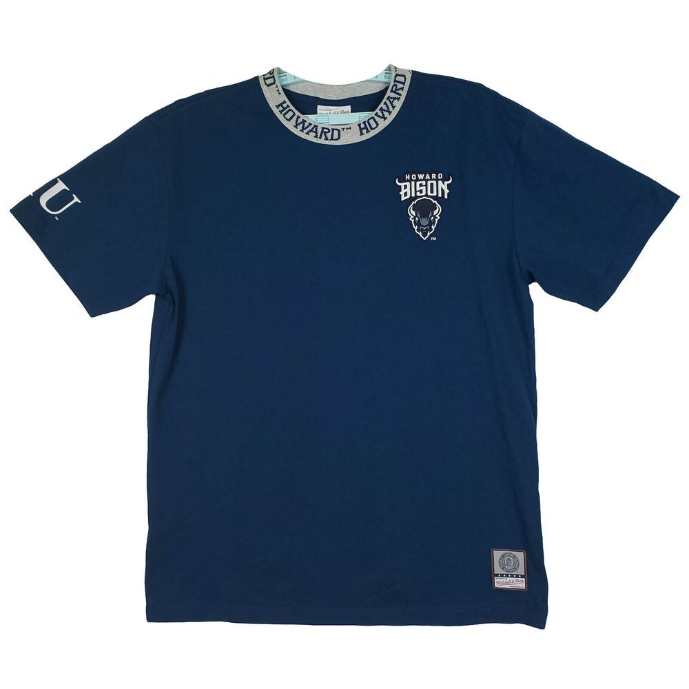 Howard Bison Mitchell & Ness HBCU L Large Embroidery Shirt Woven Collar Navy NWT